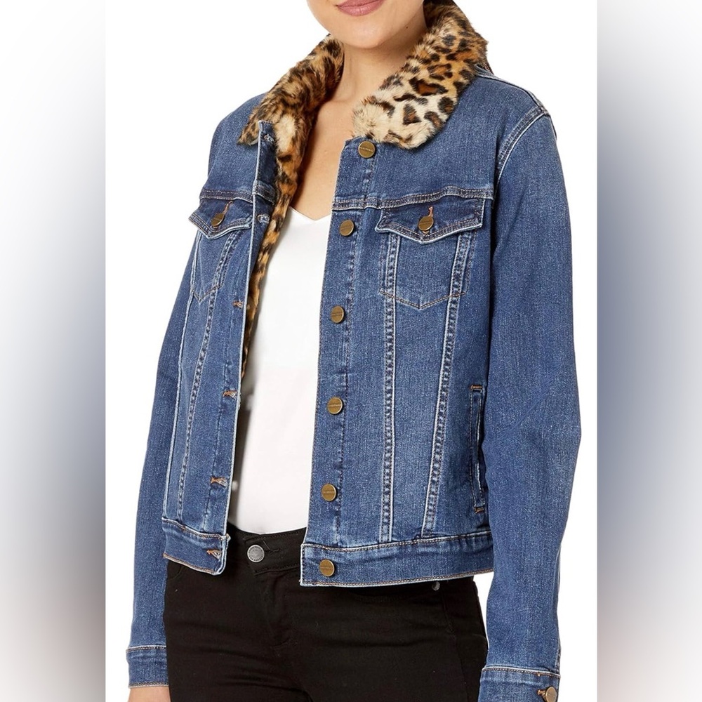 NWOT Sanctuary Kylie Removable Faux Leopard Fur Denim Jean Jacket Plus 2X
